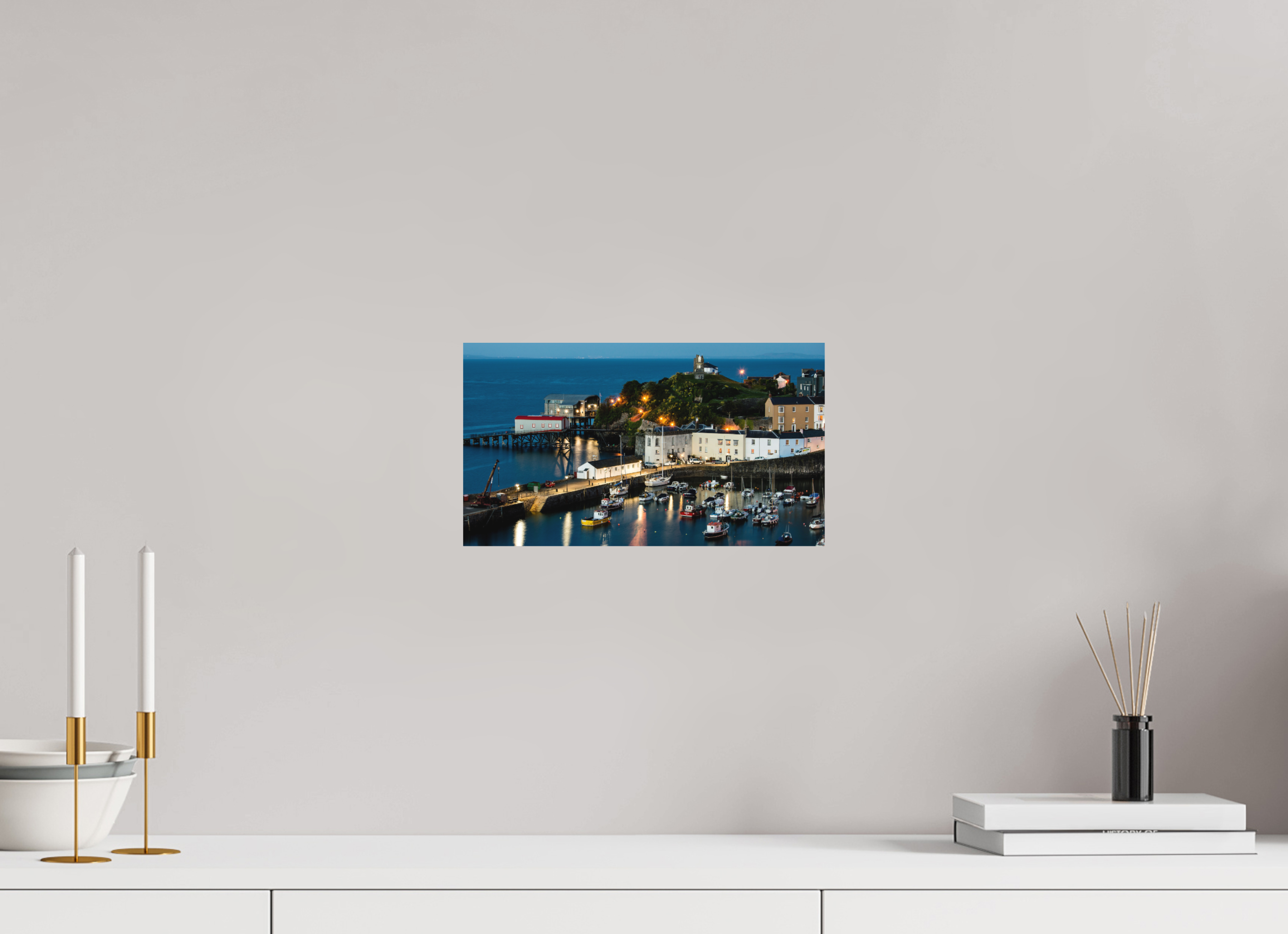 32 x 18 cm, Photo Print Fuji Crystal DP II Matte Tenby Harbour at Night Print for Sale