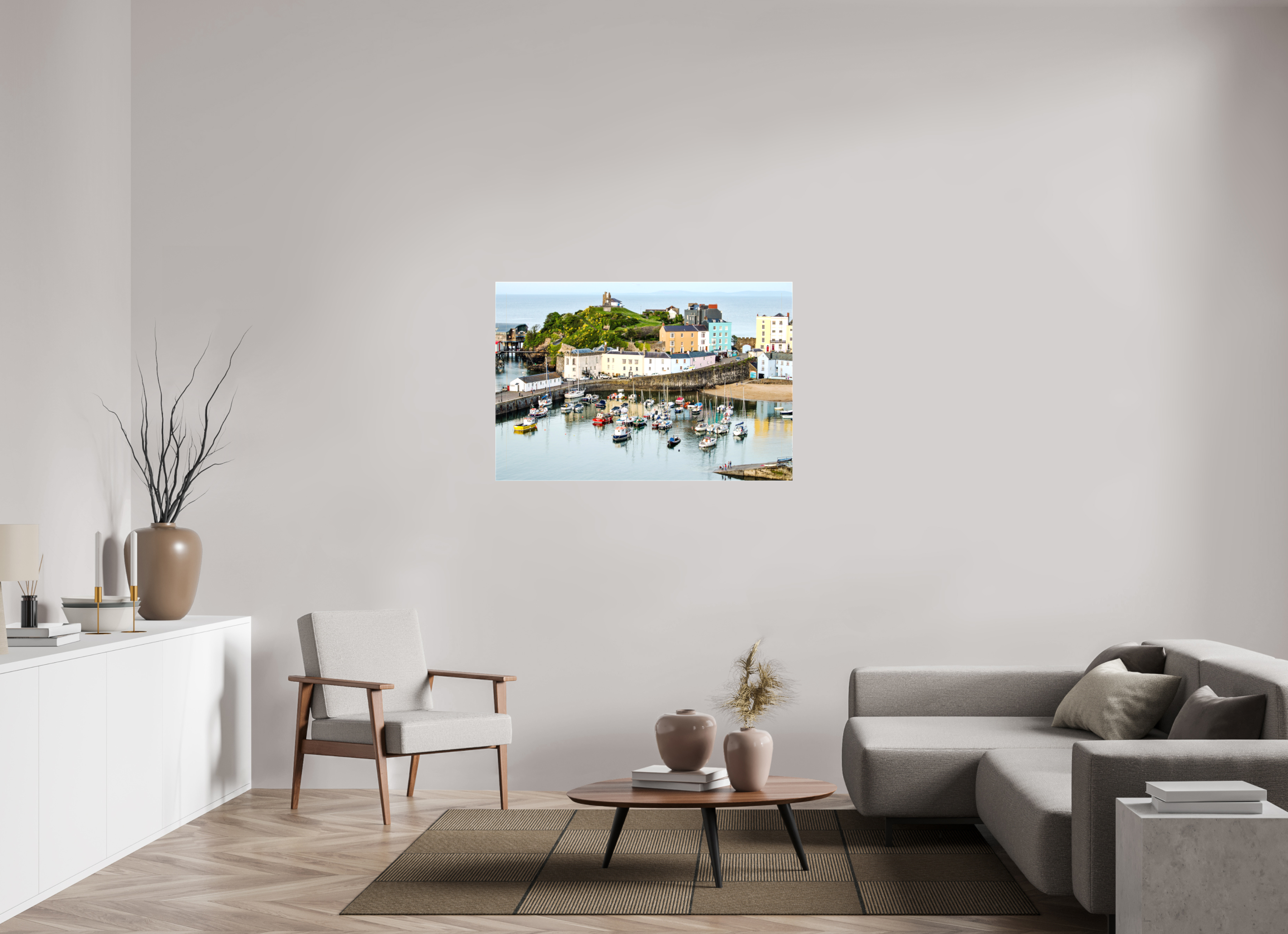 120 x 80 cm, Glossy Canvas On Stretcher Frame Tenby Harbour